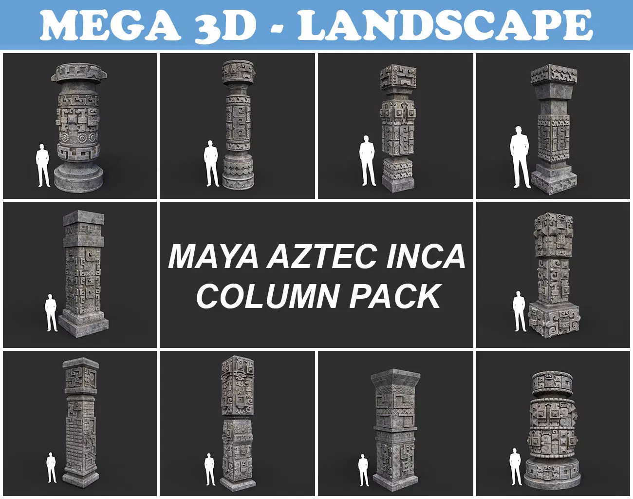 Low poly Mayan Inca Aztec Column Modular Pack 210616 Low-poly 3D model_0