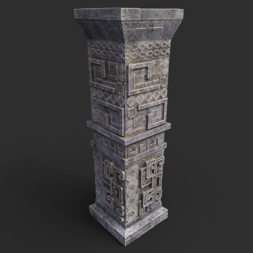 Low poly Mayan Inca Aztec Column Modular Pack 210616 Low-poly 3D model_3