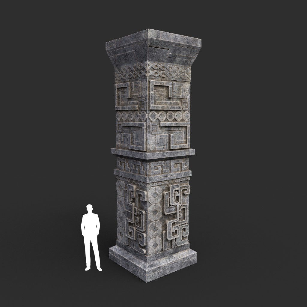 Low poly Mayan Inca Aztec Column Modular Pack 210616 Low-poly 3D model_1