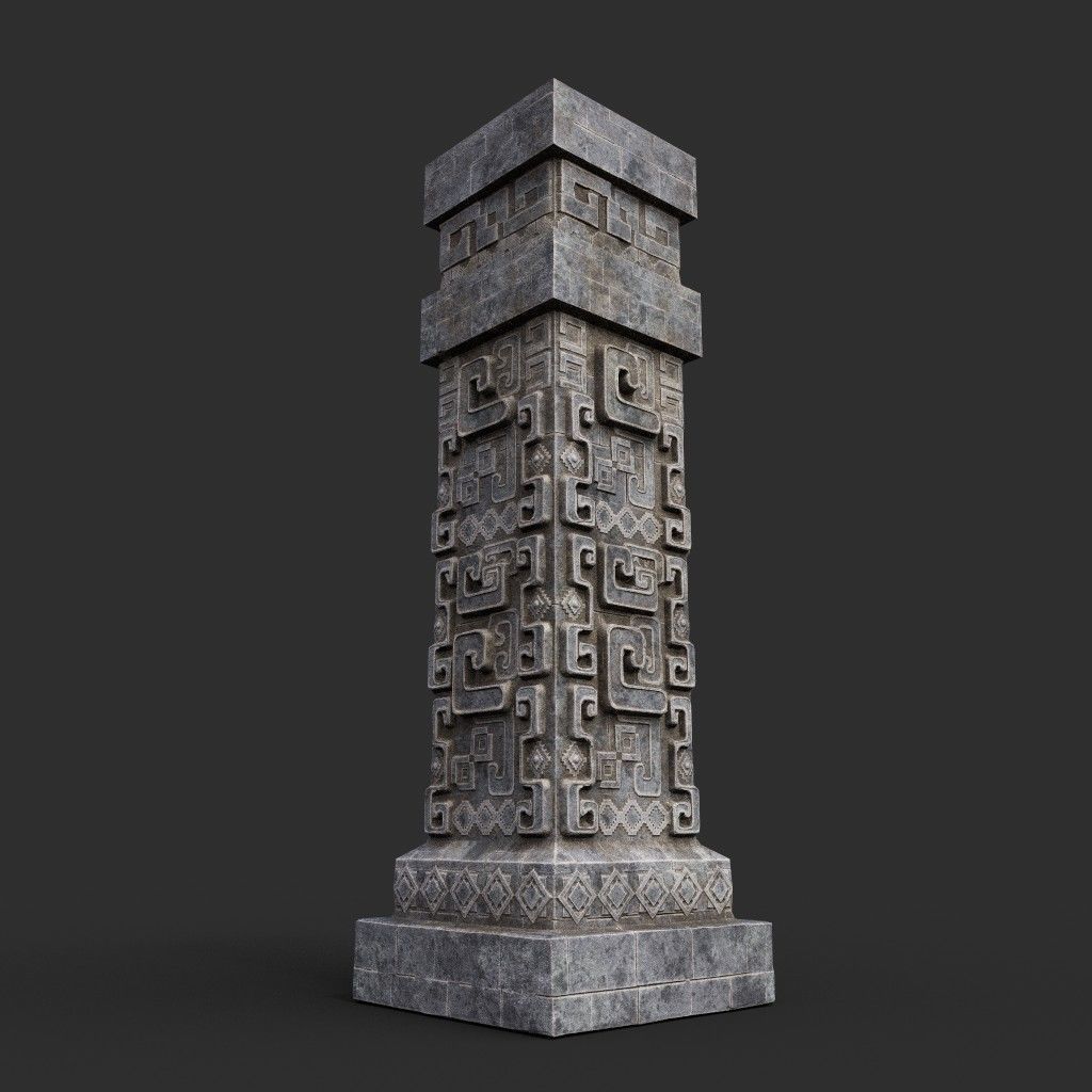 Low poly Mayan Inca Aztec Column Modular Pack 210616 Low-poly 3D model_6