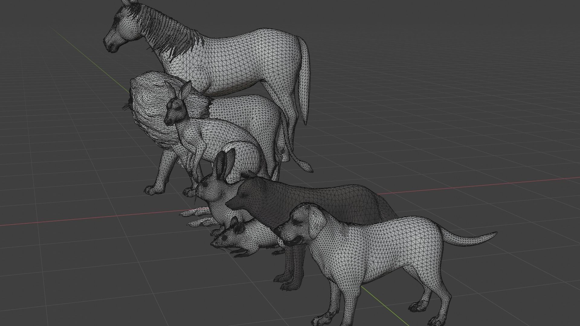 Animal Group lion horse rat rabbit kangaroo wolf and dog  3D model_7