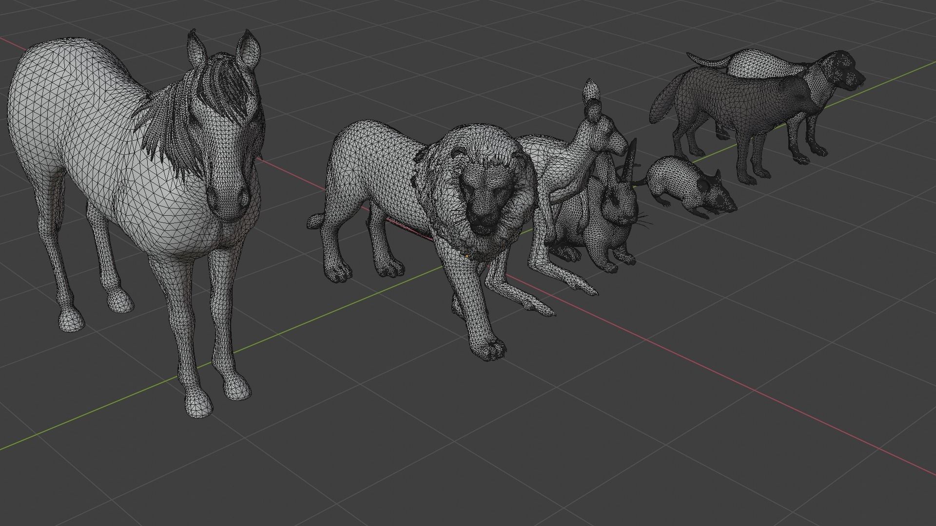 Animal Group lion horse rat rabbit kangaroo wolf and dog  3D model_6
