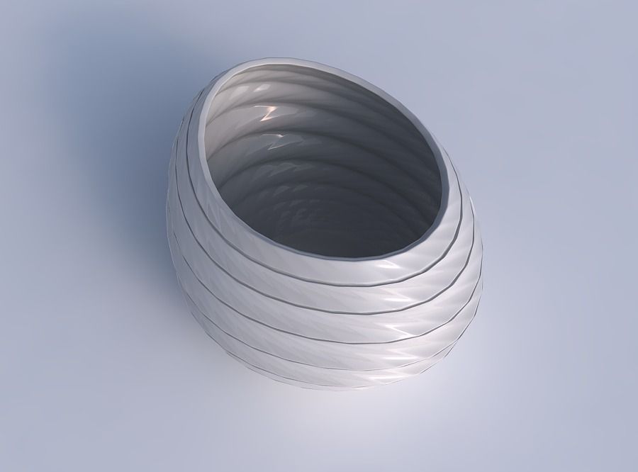 Bowl compressed 2 with horizontal dents and twisted diagonal ... 3D print model_1