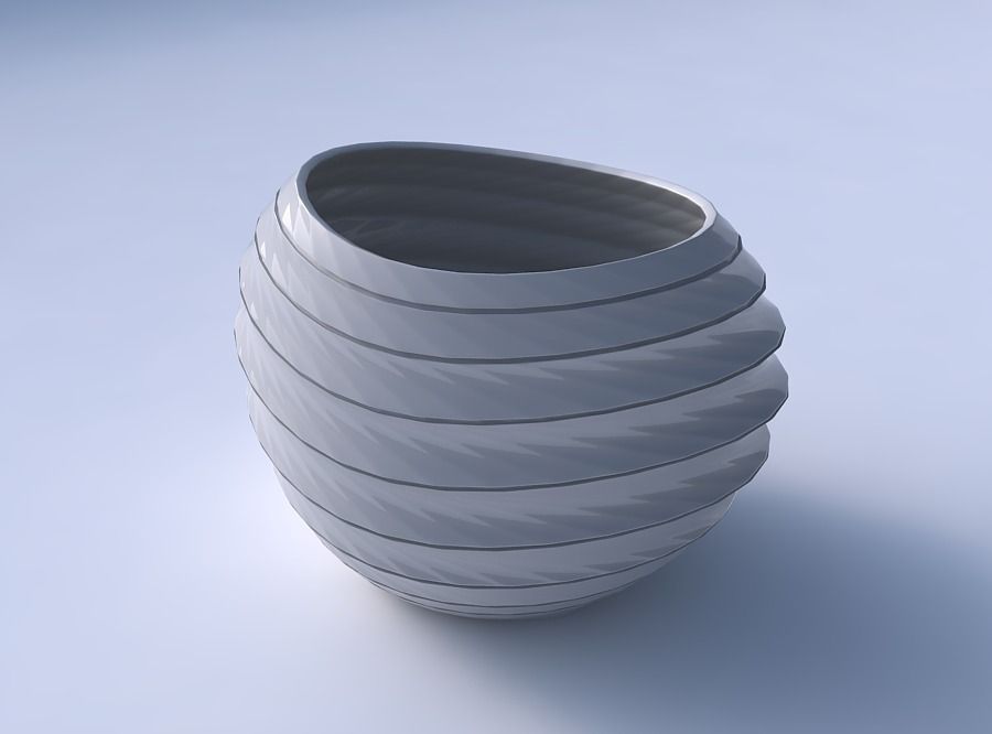 Bowl compressed 2 with horizontal dents and twisted diagonal ... 3D print model_3
