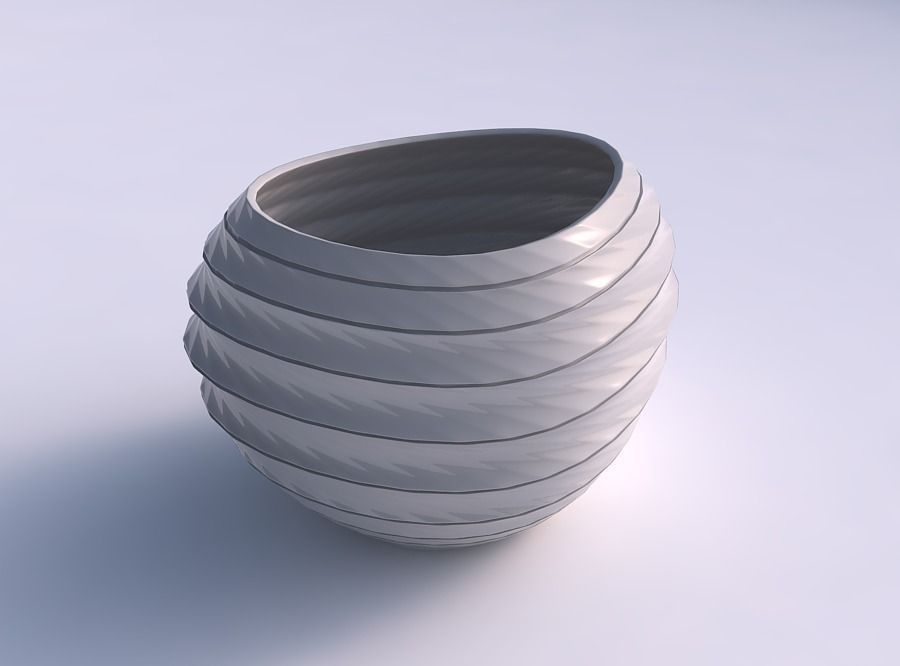 Bowl compressed 2 with horizontal dents and twisted diagonal ... 3D print model_0