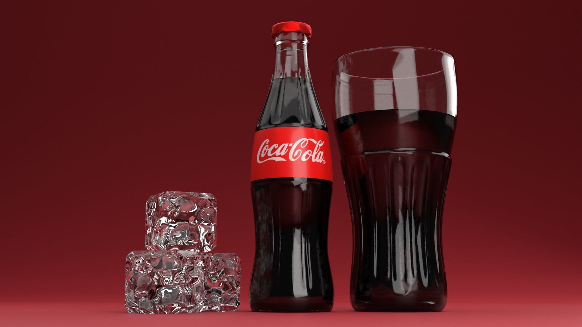 Coca cola bottle and coca cola glass 3D model_1