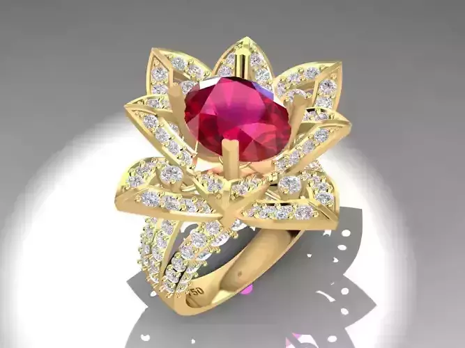 Luxury Flower Diamond Ring for Women 3D Model 1588