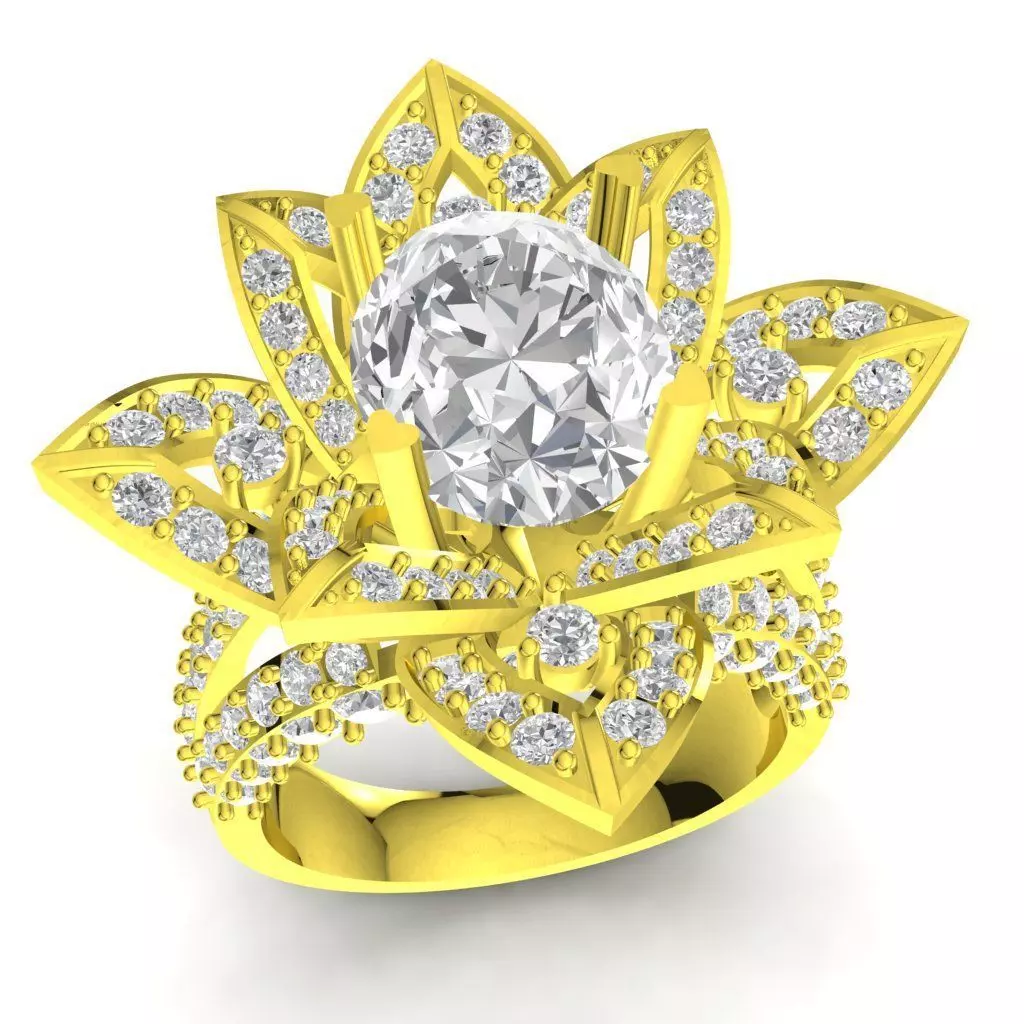 Luxury Lotus Flower Inspired Diamond Gold Ring for Women 1588 3D print model