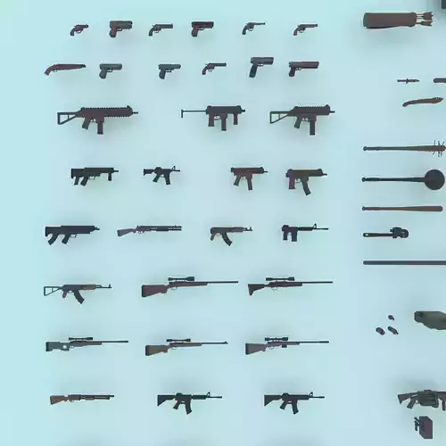 Low Poly Guns Pack 85 in 1 Low-poly 3D model