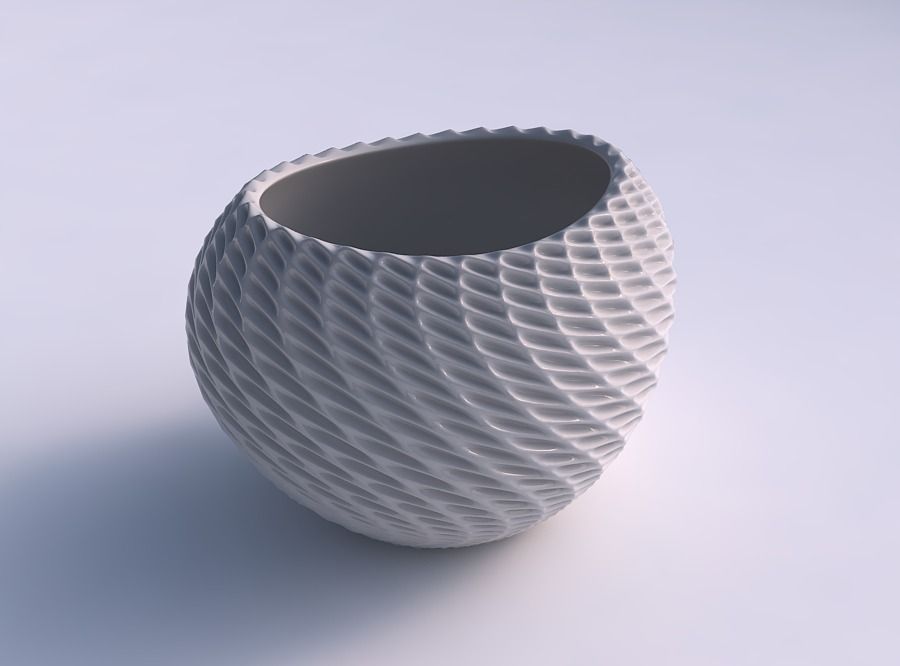 Bowl compressed 2 with bent extruded pattern 3D print model_0
