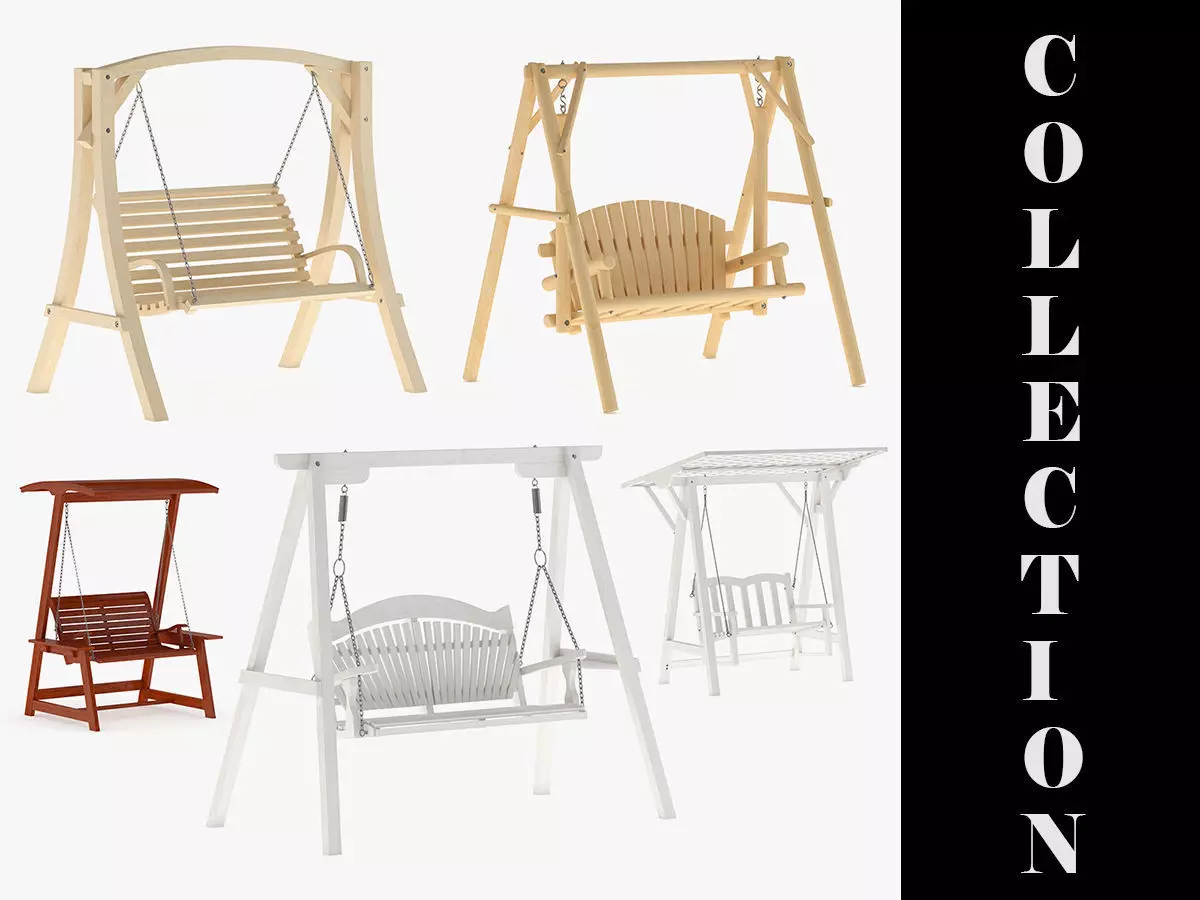 5 Wooden Swing Chairs Set 3D model_0