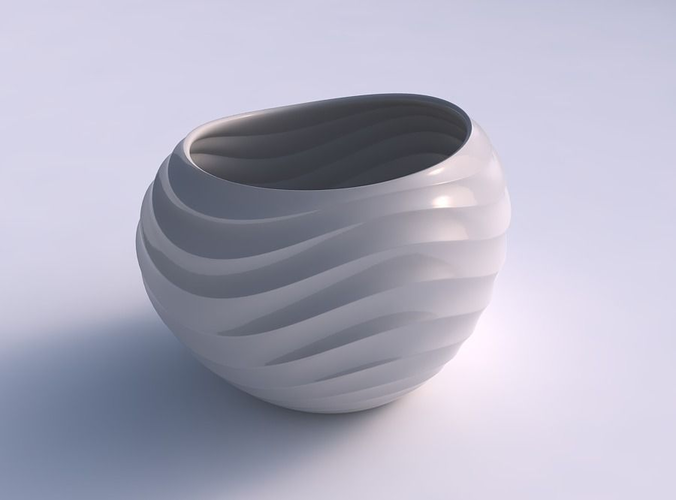 Bowl compressed 2 with curved horizontal wavy sections