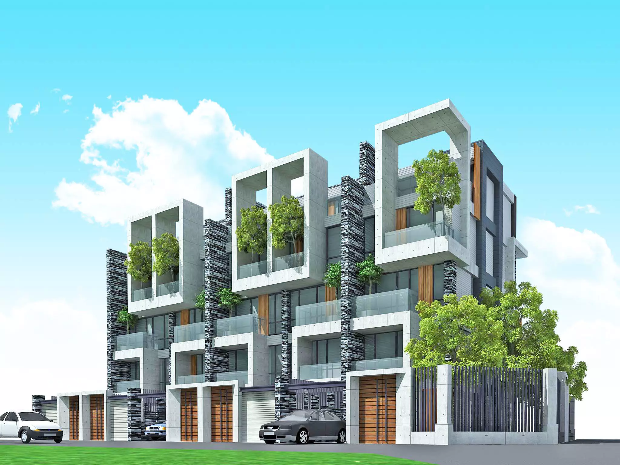 The House 2 exterior of modern apartment building 3D model_0