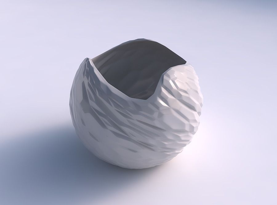 Bowl Spheric wavy with twisted rocky bulges 3D print model_0