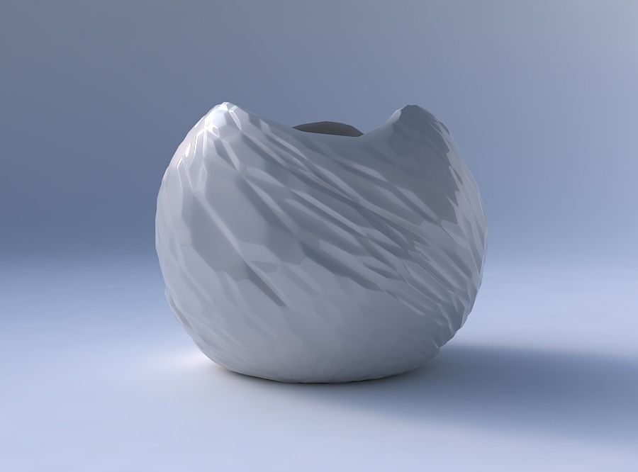 Bowl Spheric wavy with twisted rocky bulges 3D print model_4