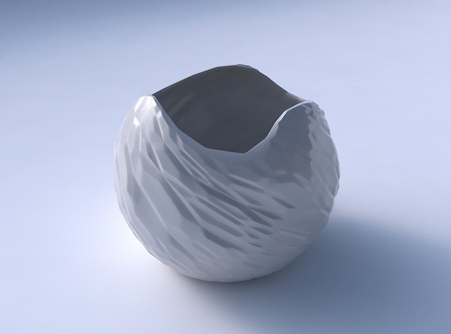 Bowl Spheric wavy with twisted rocky bulges 3D print model_3