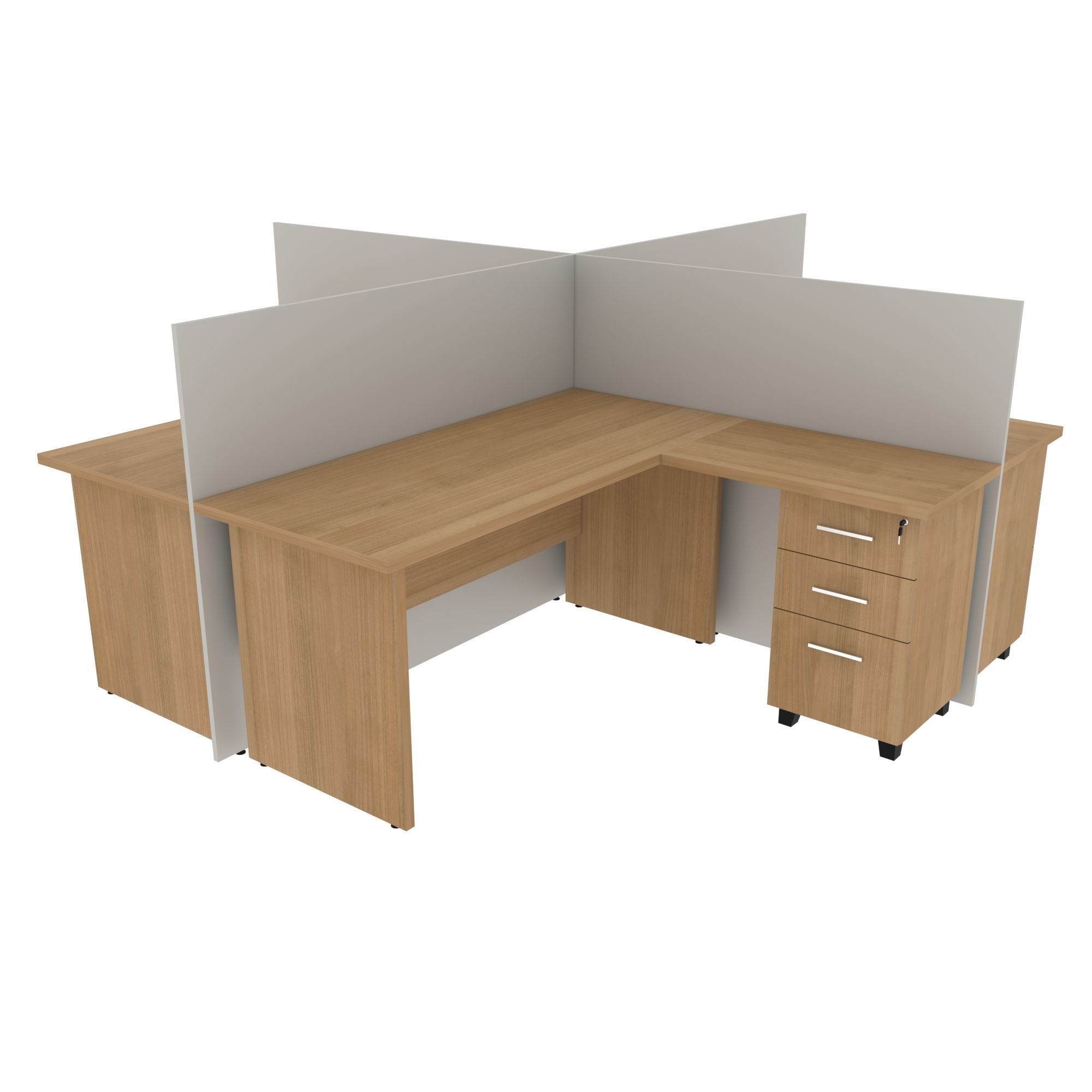Workstation two office desks with dividers 3D model_1