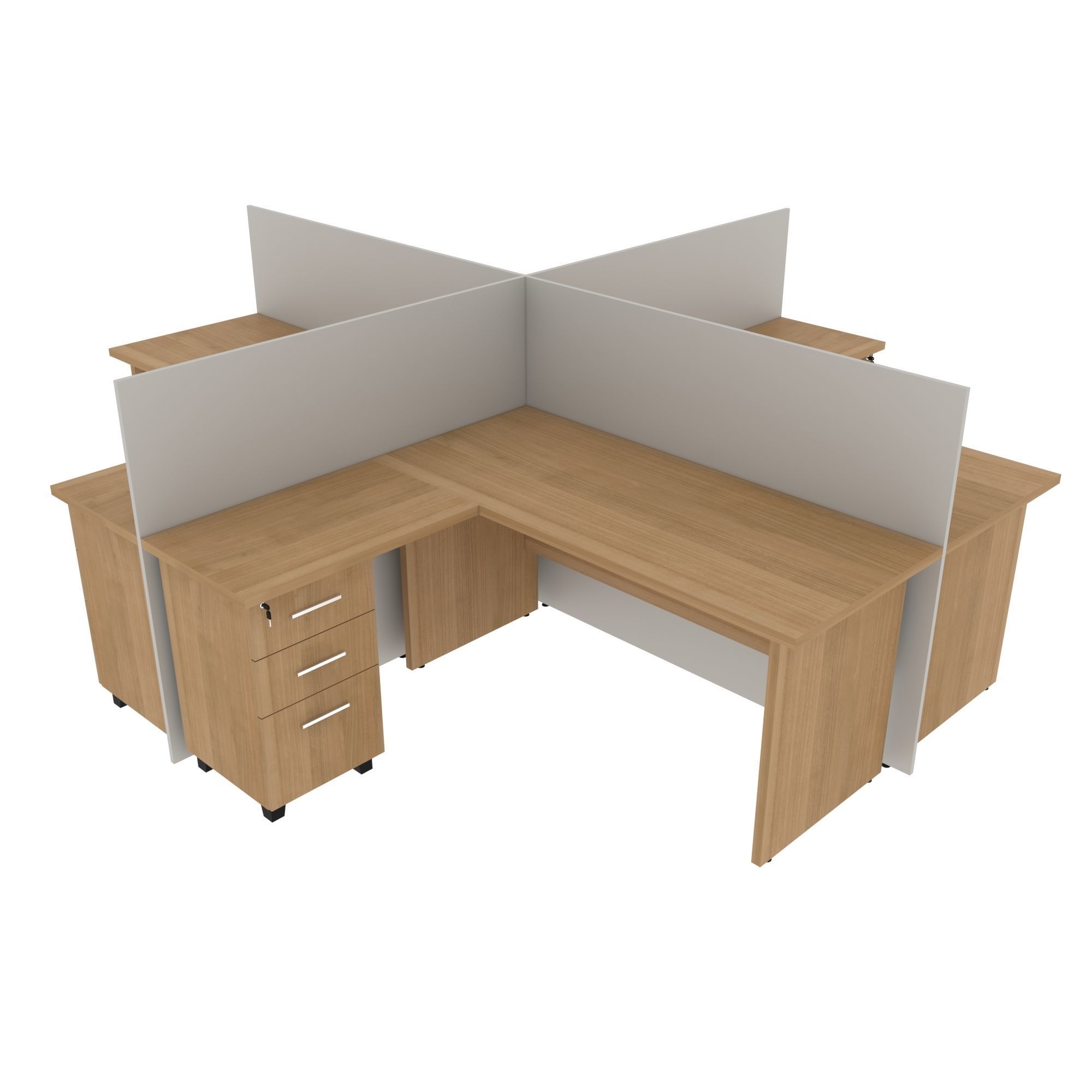Workstation two office desks with dividers 3D model_2