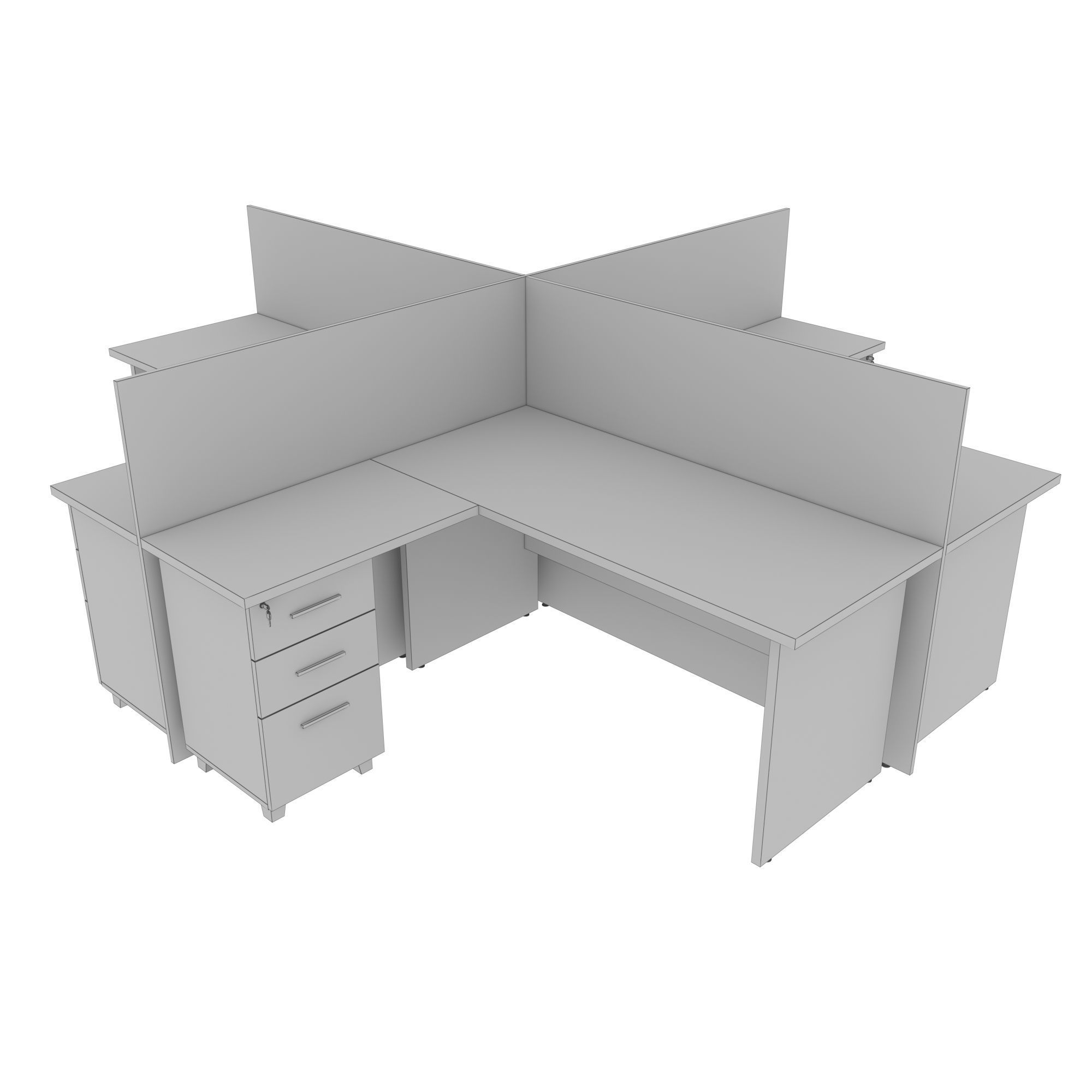 Workstation two office desks with dividers 3D model_7