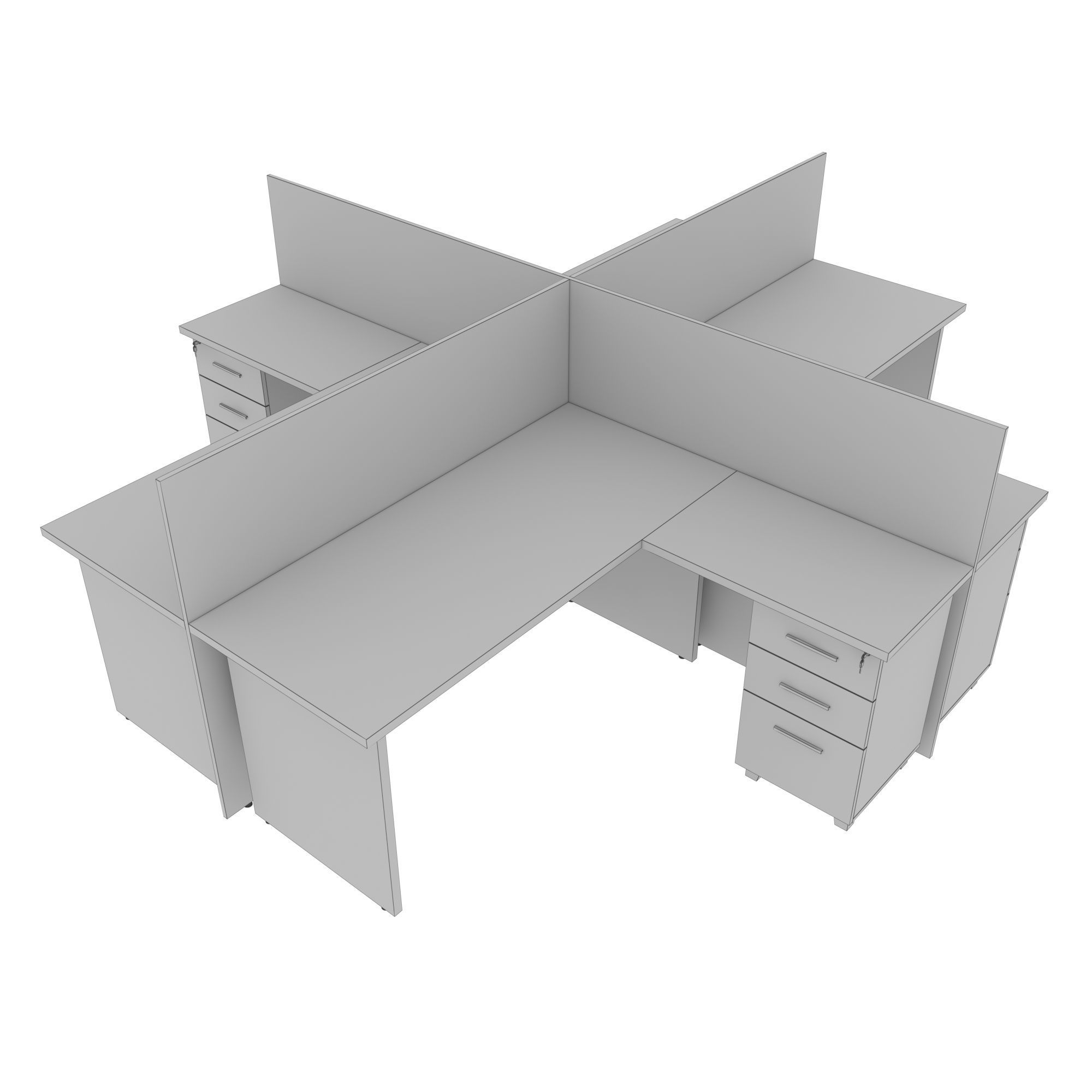 Workstation two office desks with dividers 3D model_9