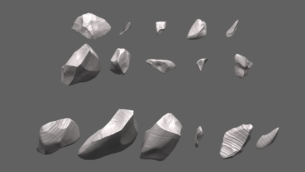 Obsidian rocks HD pack 2 - 16 pieces 3D model_1