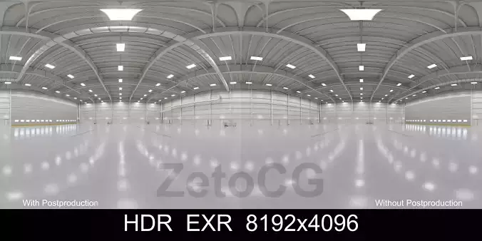 HDRI - Airplane Hangar Interior 1b - 8192x4096 - 2 versions