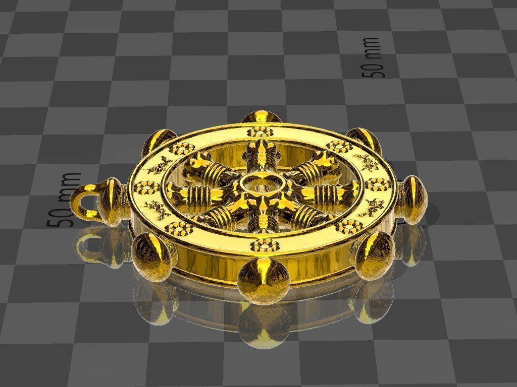 Dharmachakra or wheel of dharma - pendant 3D print model_2