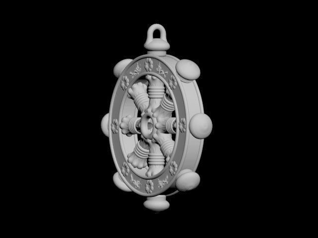 Dharmachakra or wheel of dharma - pendant 3D print model_29