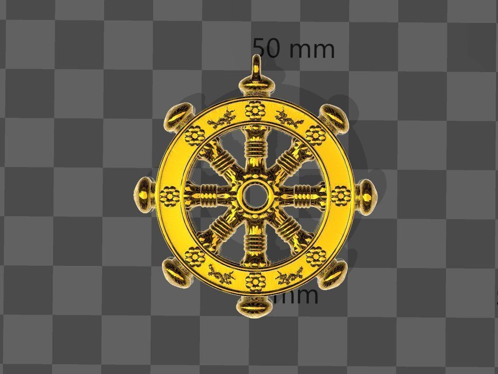 Dharmachakra or wheel of dharma - pendant 3D print model_1