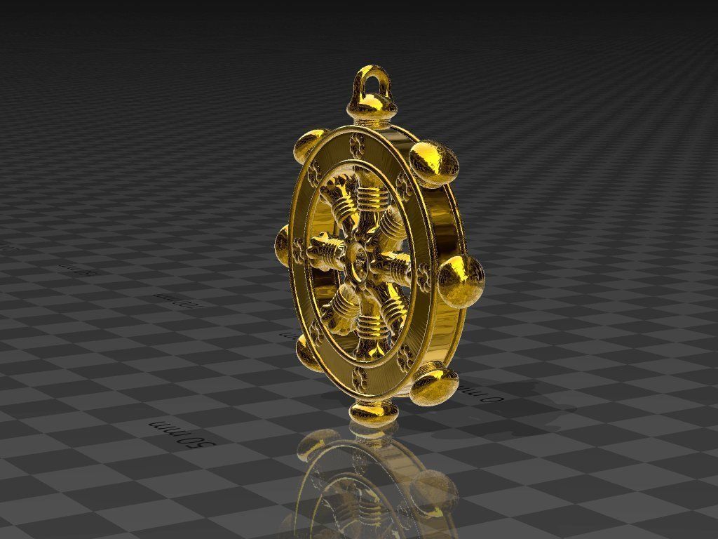 Dharmachakra or wheel of dharma - pendant 3D print model_3