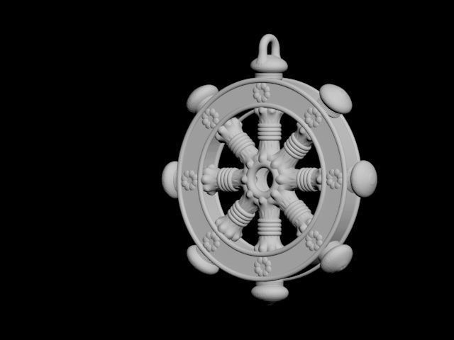 Dharmachakra or wheel of dharma - pendant 3D print model_11
