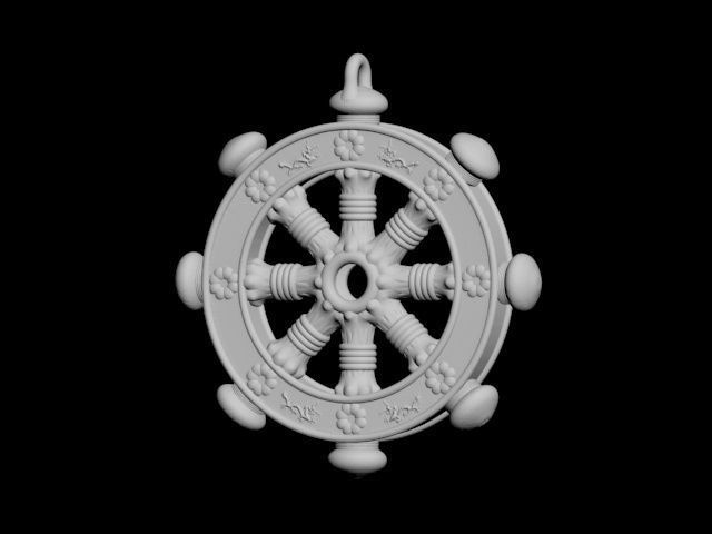 Dharmachakra or wheel of dharma - pendant 3D print model_25