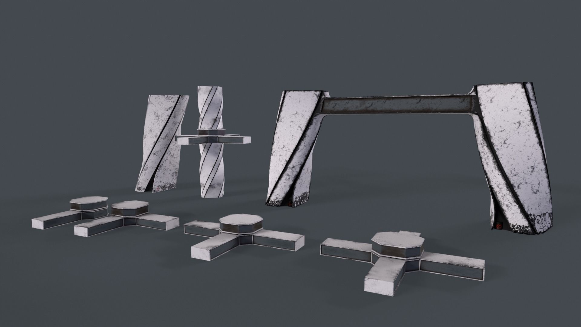 Modular buildings for Sci-Fi levels Low-poly 3D model_19