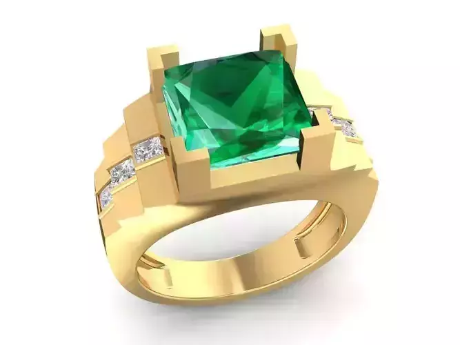 Luxury Square Cut Gemstone Ring for Men 3D Model 1077