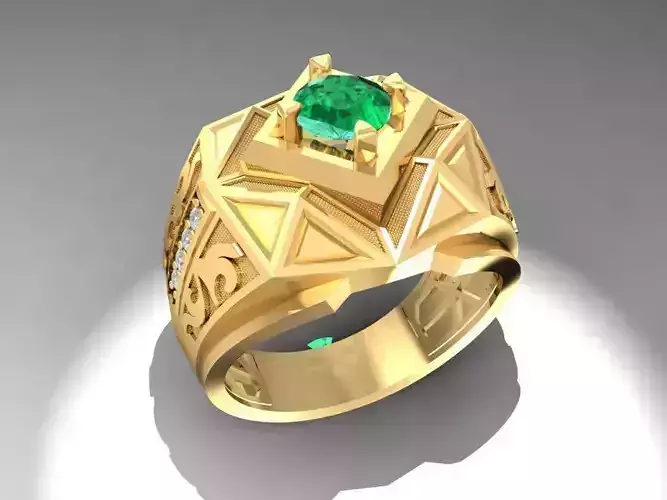Luxury Geometric Emerald Men Ring 3D Model 1085