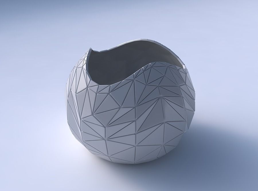 Bowl Spheric wavy with random triangle plates 3D print model_3