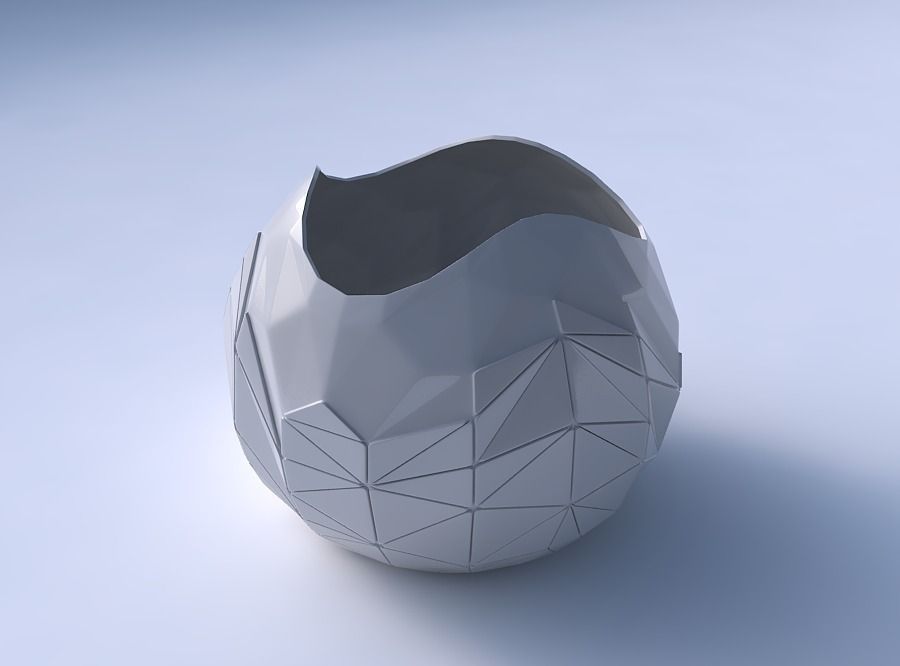 Bowl Spheric wavy with partial random triangle plates 3D print model_3