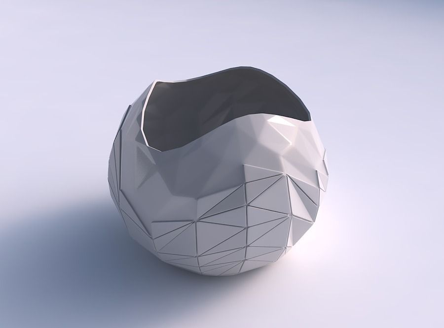 Bowl Spheric wavy with partial random triangle plates 3D print model_0