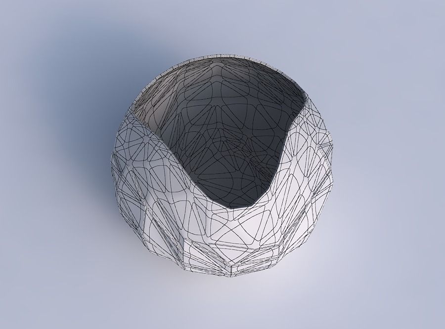 Bowl Spheric wavy with partial random triangle plates 3D print model_6