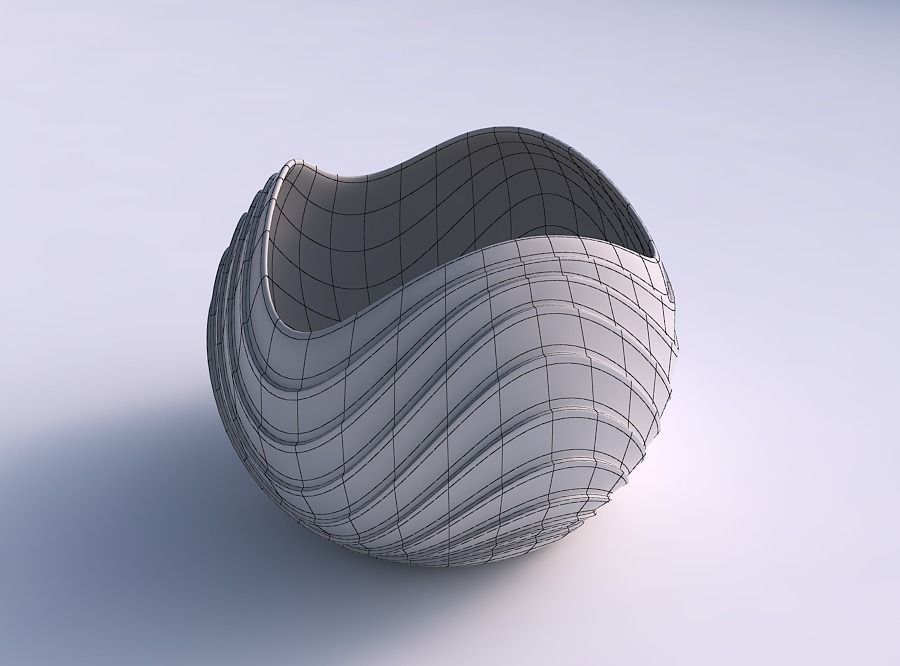 Bowl Spheric wavy with horizontal wavy layers 3D print model_5