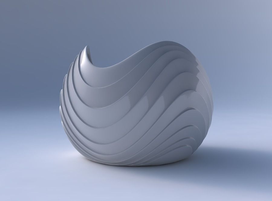 Bowl Spheric wavy with horizontal wavy layers 3D print model_4