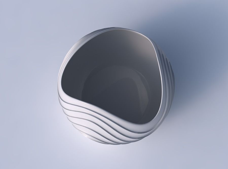 Bowl Spheric wavy with horizontal wavy layers 3D print model_2