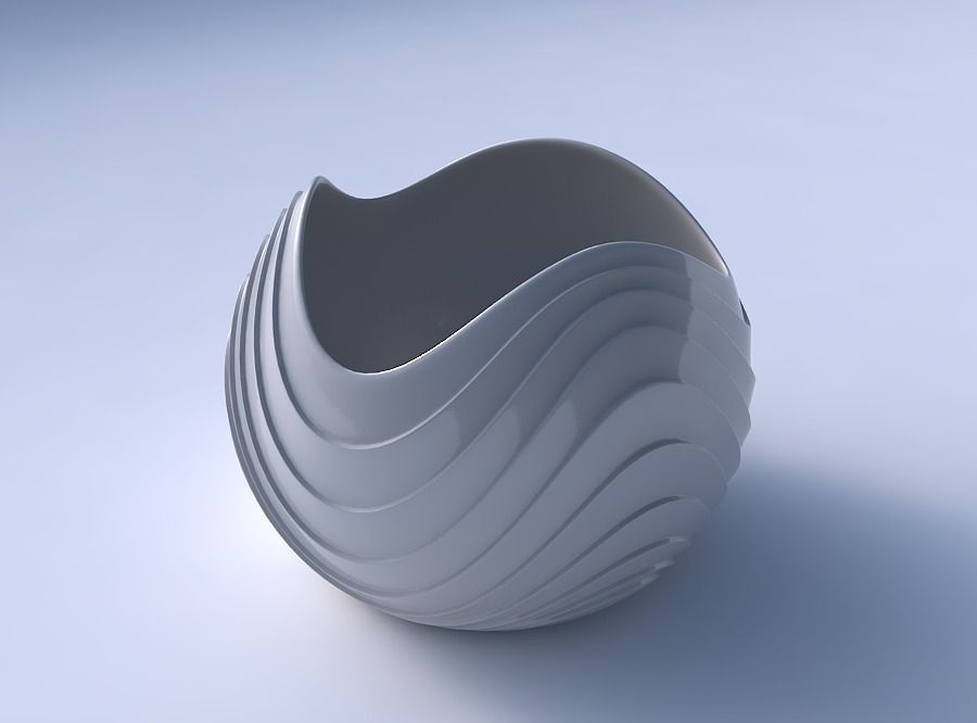 Bowl Spheric wavy with horizontal wavy layers 3D print model_3