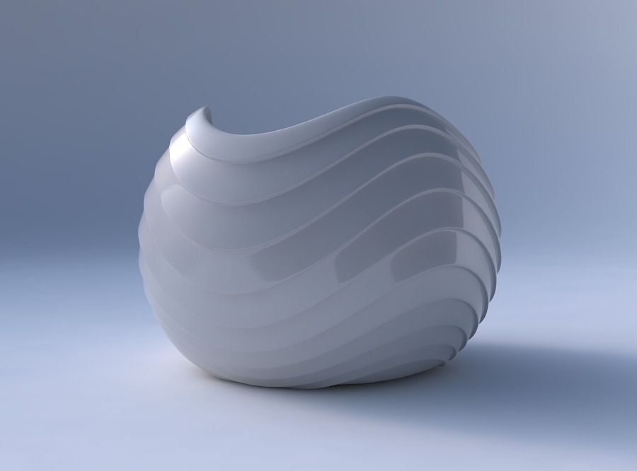 Bowl Spheric wavy with horizontal inverted layers 3D print model_4