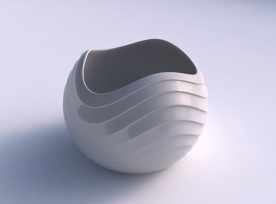 Bowl Spheric wavy with horizontal inverted layers 3D print model_0