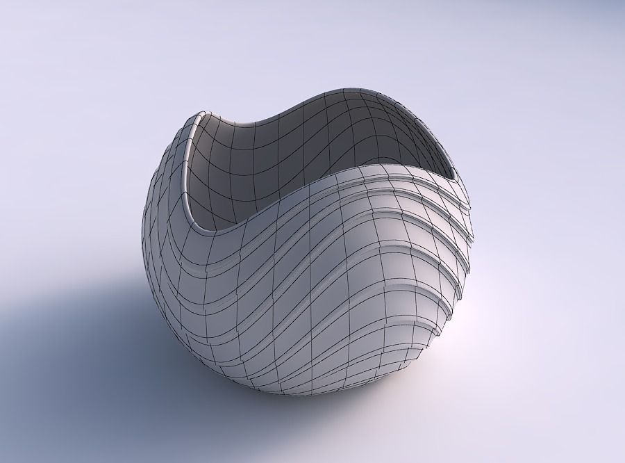 Bowl Spheric wavy with horizontal wavy inverted layers 3D print model_5