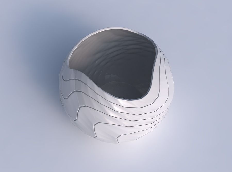 Bowl Spheric wavy with horizontal dents and twisted diagonal ... 3D print model_1