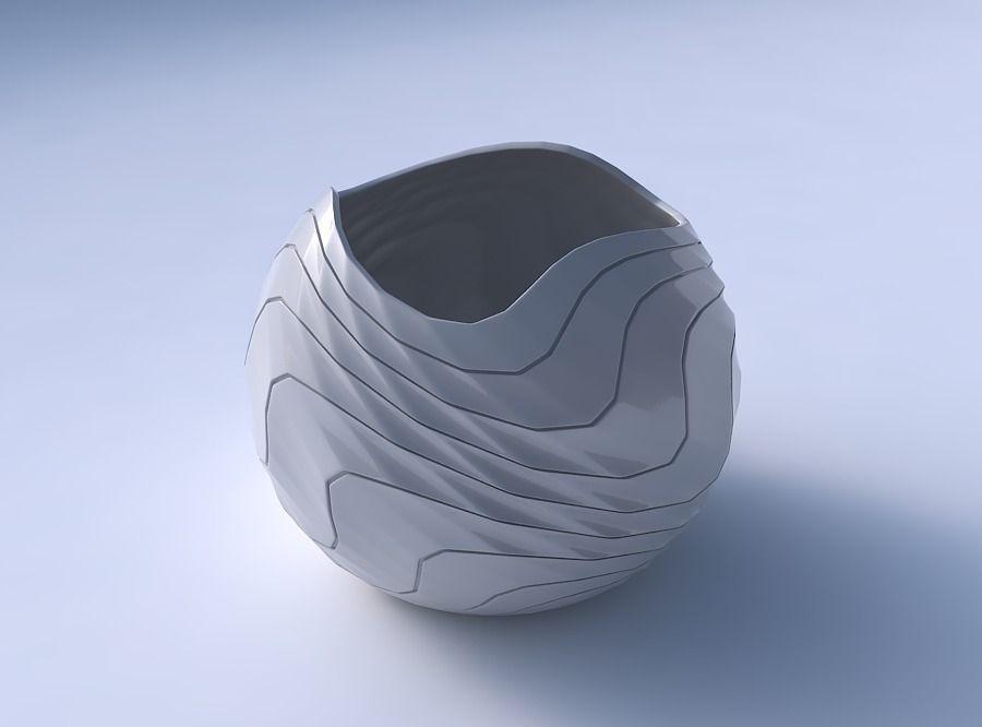 Bowl Spheric wavy with horizontal dents and twisted diagonal ... 3D print model_3