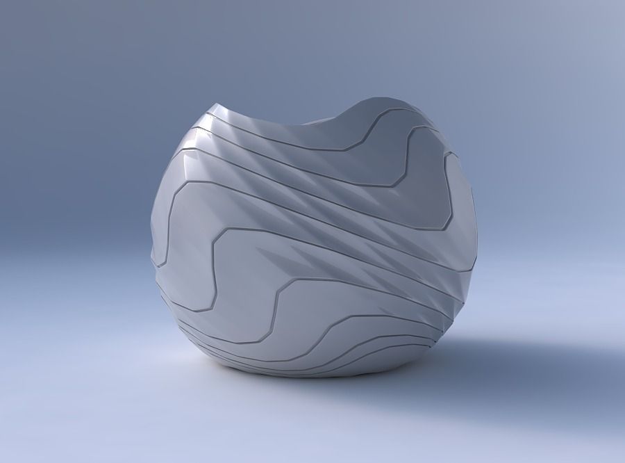 Bowl Spheric wavy with horizontal dents and twisted diagonal ... 3D print model_4