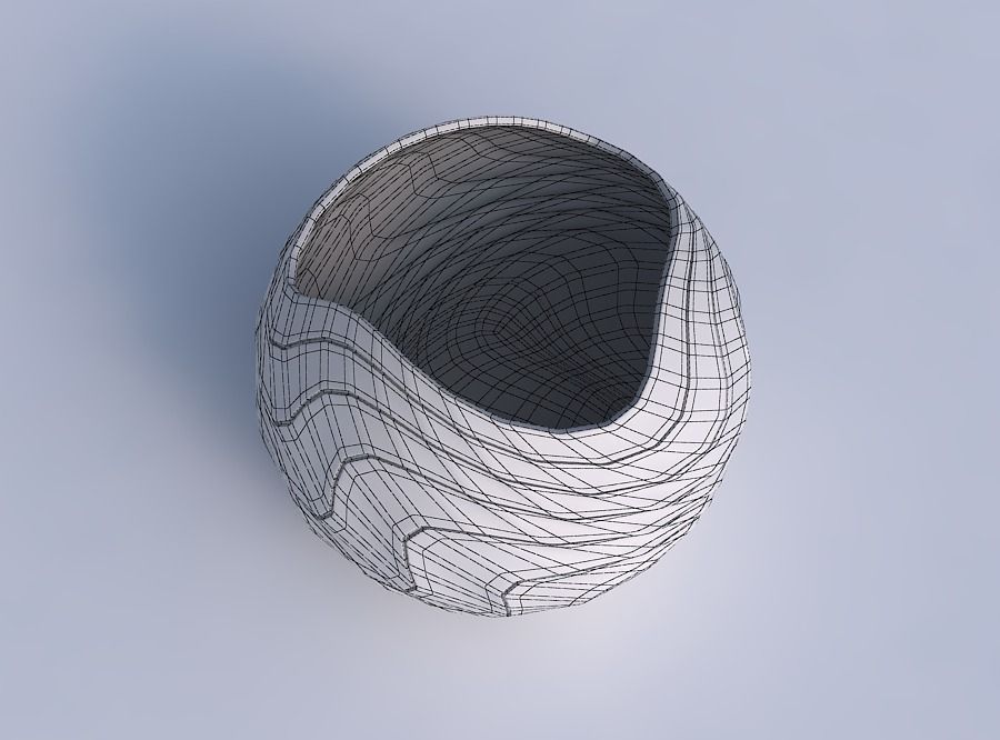 Bowl Spheric wavy with horizontal dents and twisted diagonal ... 3D print model_6